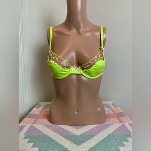 FLL x VS neon lime mesh trim floral embroidery bra